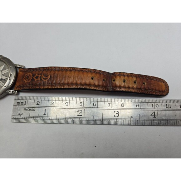 Vintage CS Ltd Hong Kong Celestial Sun Face Quartz Watch New Battery Brown Strap main image 3